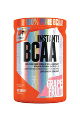 Extrifit Instant BCAA powder in grapefruit flavor, 300 grams, showcasing 100% pure BCAAs with zero sugar and zero fat.