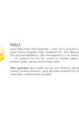 Nutritional information for Extrifit CFM Instant Whey 80 vanilla flavor, listing ingredients and protein composition.