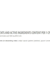 Ingredients list and active ingredients for Extrifit CLA 1000 mg capsules per serving.