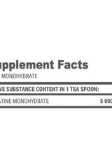 Supplement facts for Extrifit Crea Monohydrate showing 5000 mg creatine per teaspoon.