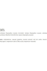 List of ingredients for Extrifit Enzy 7 digestive enzymes, including various enzymes and additives.