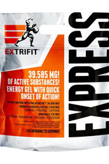 Extrifit Express Energy Gel pack showcasing 39.585 mg of active substances for quick energy boost during workouts.
