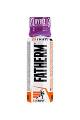 Extrifit Fatherm shot in black currant flavor, energy booster and fat burner, supporting weight loss and metabolism.
