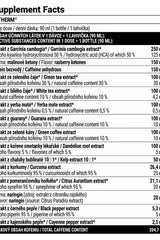 Supplement facts for Extrifit Fatherm shot, detailing ingredients and nutritional information.