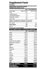Supplement facts label for Extrifit Go Pro 30 vanilla flavor, detailing nutritional information and amino acid profile.