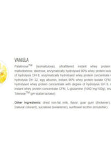 Ingredients list for Extrifit Go Pro 30 Vanilla sport drink, highlighting protein sources and other components.