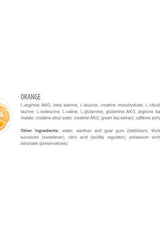 Nutrition ingredients list for Extrifit Hellgel in orange flavor, highlighting amino acids and other components.