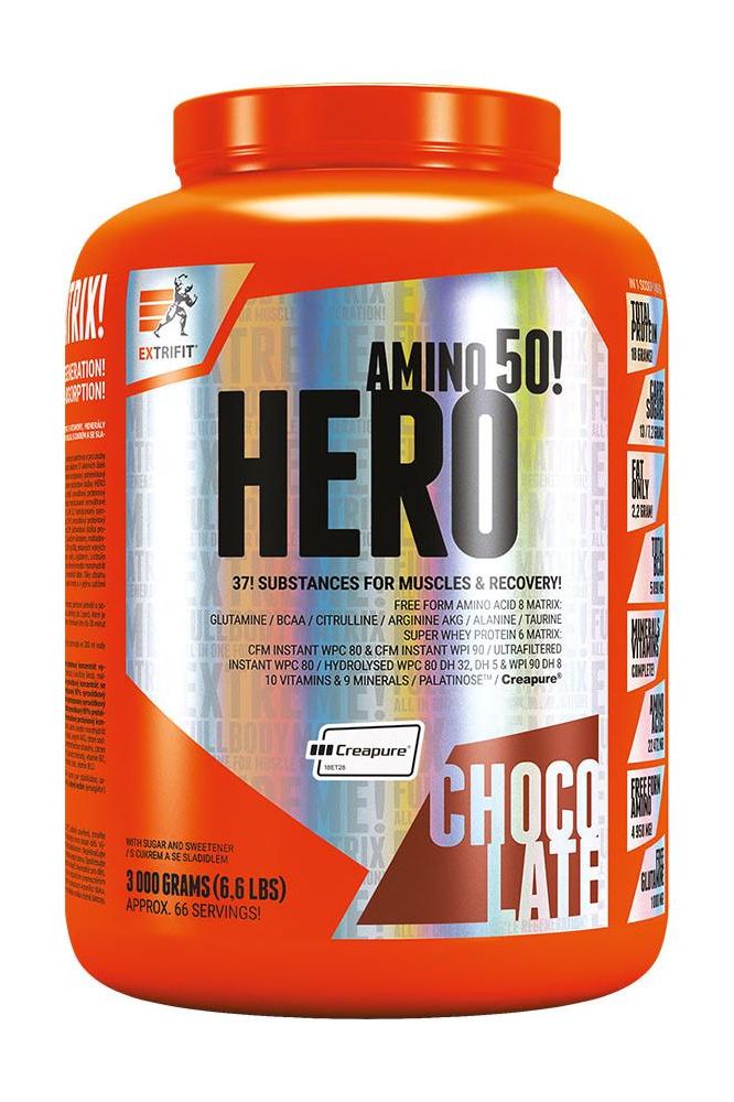 Extrifit HERO protein supplement container for muscle growth and recovery, 3900 grams, chocolate flavor.