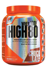 Extrifit High Whey 80 chocolate flavored protein powder for muscle growth, 1000g container.