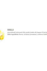 Vanilla-flavored enzymatically hydrolyzed whey protein isolate with additional ingredients.