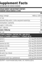 Nutritional supplement facts for Extrifit Hydro Protein Bar 31% Choco Cookies, highlighting protein and vitamins.