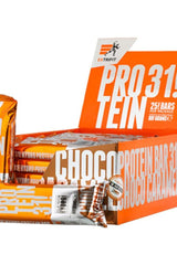 Extrifit Hydro Protein Bar 31% box with chocolate caramel flavor, highlighting high protein snacks for muscle growth.