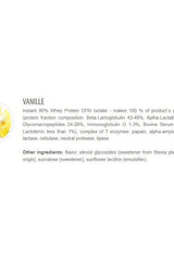 Label for Extrifit Iso 90 CFM Instant Whey Vanilla flavor, detailing protein composition and ingredients.
