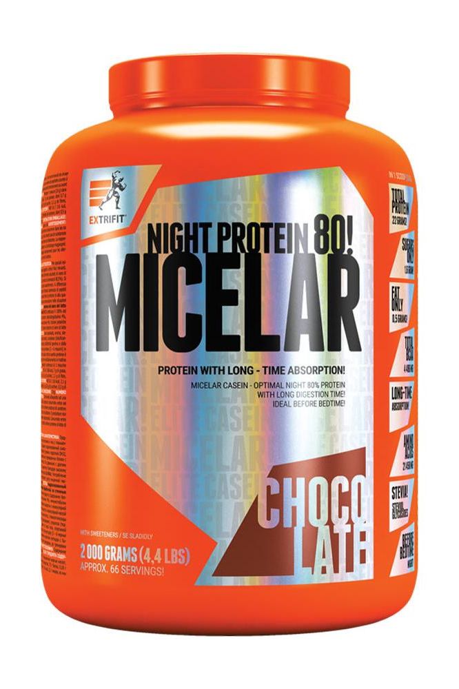 Extrifit Micelar Casein Night Protein 800g chocolate flavor for muscle recovery and growth.