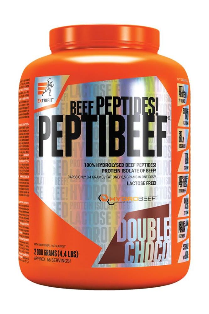 Extrifit Peptibeef Double Chocolate protein powder, 2000 g container, lactose-free beef peptides supplement.