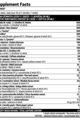 Supplement facts for Extrifit Shot Trainox pre-workout supplement, detailing ingredients and nutritional information.