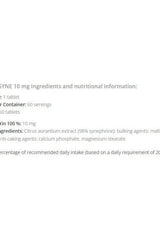 Extrifit SYNE 10 mg nutritional information and ingredients list including synephrine, maltodextrin, and calcium phosphate.