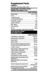 Supplement facts label for Extrifit Thermo Gel, detailing energy and nutrient content per packet.