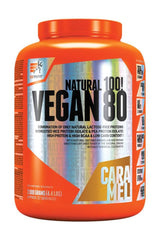 Extrifit Vegan 80 protein powder in caramel flavor, rich in plant-based protein, lactose-free, low fat, 2000 grams.