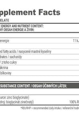 Nutritional information for Extrifit Zinc Chelate supplement, detailing energy and nutrient content.