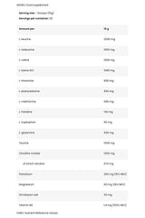Nutritional information for FA Fitness Authority Core Amino Sample showing amino acid content and serving size.