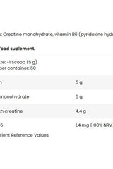 Nutritional information for FA Fitness Authority Creatine supplement, highlighting ingredients and serving size.