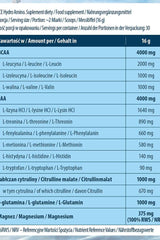 Nutritional information for FA - Fitness Authority Ice Hydro Amino Supplement per 16g serving, detailing amino acids breakdown.