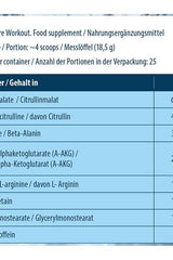 Nutritional information for FA Ice Pump Pre Workout supplement, highlights ingredients per serving.