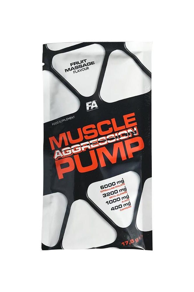 FA Fitness Authority Muscle Pump Aggression sample pack, Fruit Massage flavor, 17.5g for muscle growth and recovery.