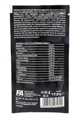 Nutrition facts and ingredients for FA Muscle Pump Stimulant Free supplement packet, 1 serving, with sweeteners.