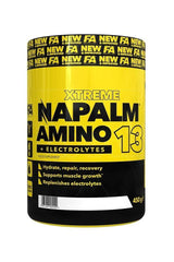 FA Napalm Amino13 supplement container for hydration, recovery, and muscle growth with electrolytes
