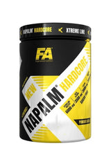 FA Napalm Hardcore pre-workout formula container in black and yellow design, ideal for strength training.