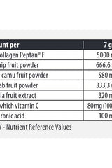 Nutritional information table for FA Beauty Marine Collagen, showing ingredients and amounts per serving.