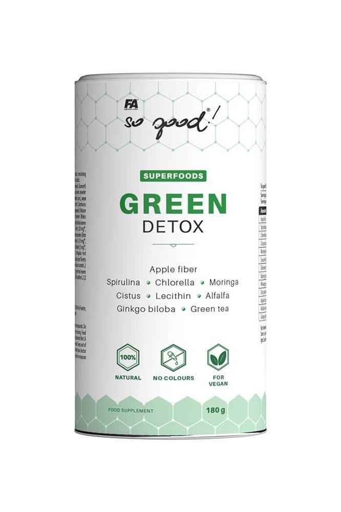 FA Fitness Authority Green Detox superfood powder canister with natural ingredients for detox and wellness.