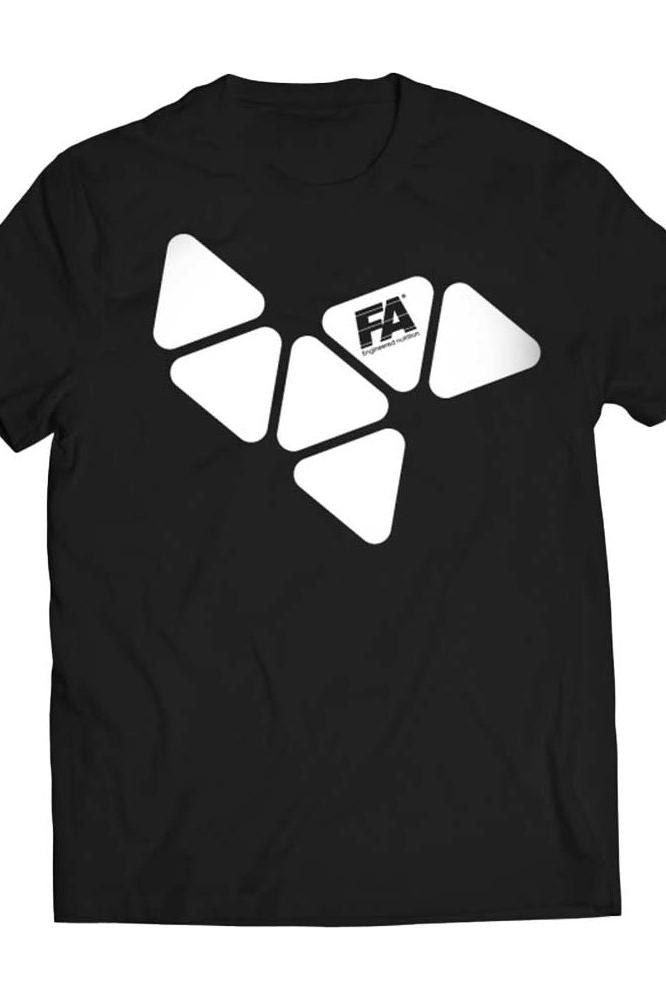 FA Fitness Authority black T-shirt with modern white logo design for comfortable workouts. FA Fitness Authority black T-shirt with modern white logo design for comfortable workouts.