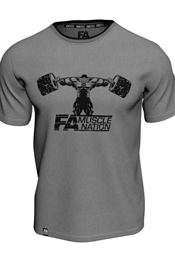 FA Fitness Authority T-Shirt Double Neck in gray, featuring a muscular design perfect for workouts.