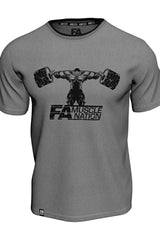 FA Fitness Authority T-Shirt Double Neck in gray, featuring a muscular design perfect for workouts.