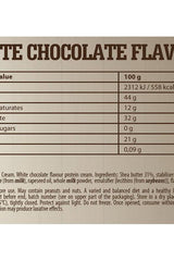 Nutritional information for FA Fitness Authority WOW Protein Cream in white chocolate flavor, highlighting calories and protein content.