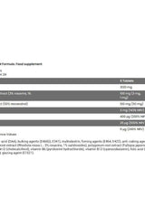 Nutritional information for FA XTREME NAPALM ALPHA TEST dietary supplement tablets, listing active ingredients and values.
