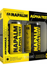 FA Xtreme Napalm Alpha Test dietary supplement packaging, featuring 240 tablets for all-day support and stress reduction.
