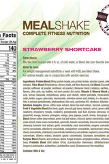 Fit & Lean Meal Shake Strawberry Shortcake nutrition label with ingredients, directions, and nutrition facts.