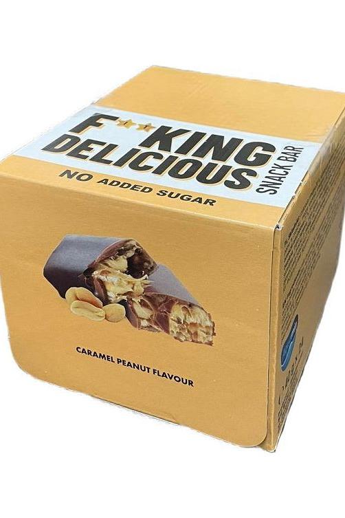 Allnutrition Fitking Delicious Snack Bar packaging, caramel peanut flavor, no added sugar.