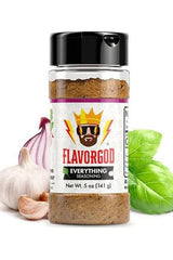 FlavorGod Everything Seasoning bottle with garlic and basil, perfect for enhancing everyday dishes.