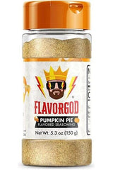 FlavorGod Pumpkin Pie Flavored Seasoning bottle, 5.3 oz, adds seasonal flavor to dishes and drinks.