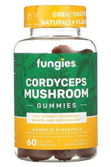 Fungies Cordyceps Mushroom Gummies in mango and pineapple flavor, boost energy and endurance, 60 count.