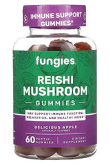 Fungies Reishi Mushroom Gummies bottle for immune support, relaxation, and healthy aging. Delicious apple flavor.