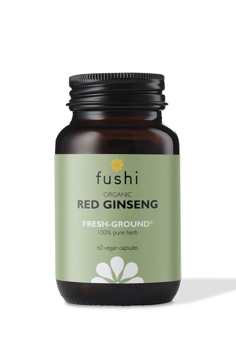 Fushi Organic Red Ginseng with 60 vegan capsules for energy and stress management.