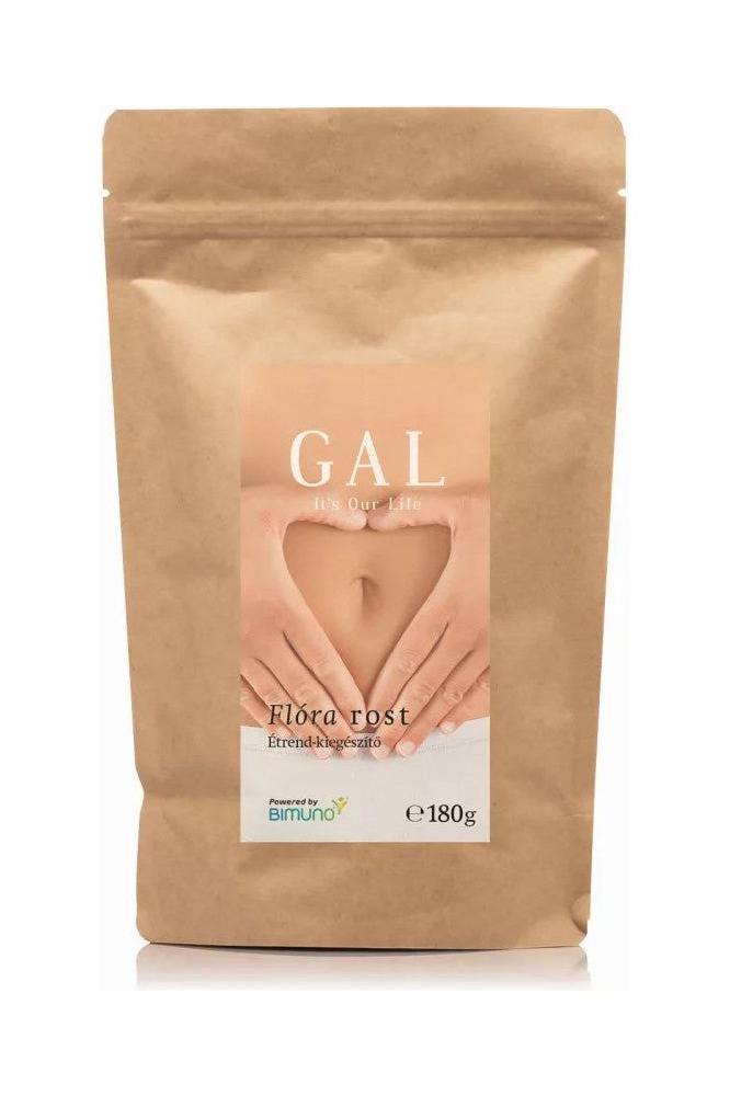 GAL Bimuno Flora Fiber Complex packaging - 180g for digestive health and wellness, featuring a heart-shaped hand gesture.