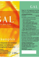 Product label of GAL - C-komplex 90 capsules highlighting immune support and antioxidant properties.