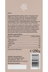 GAL Glycine Powder ingredient label, nutritional information, and usage instructions, 250g package.